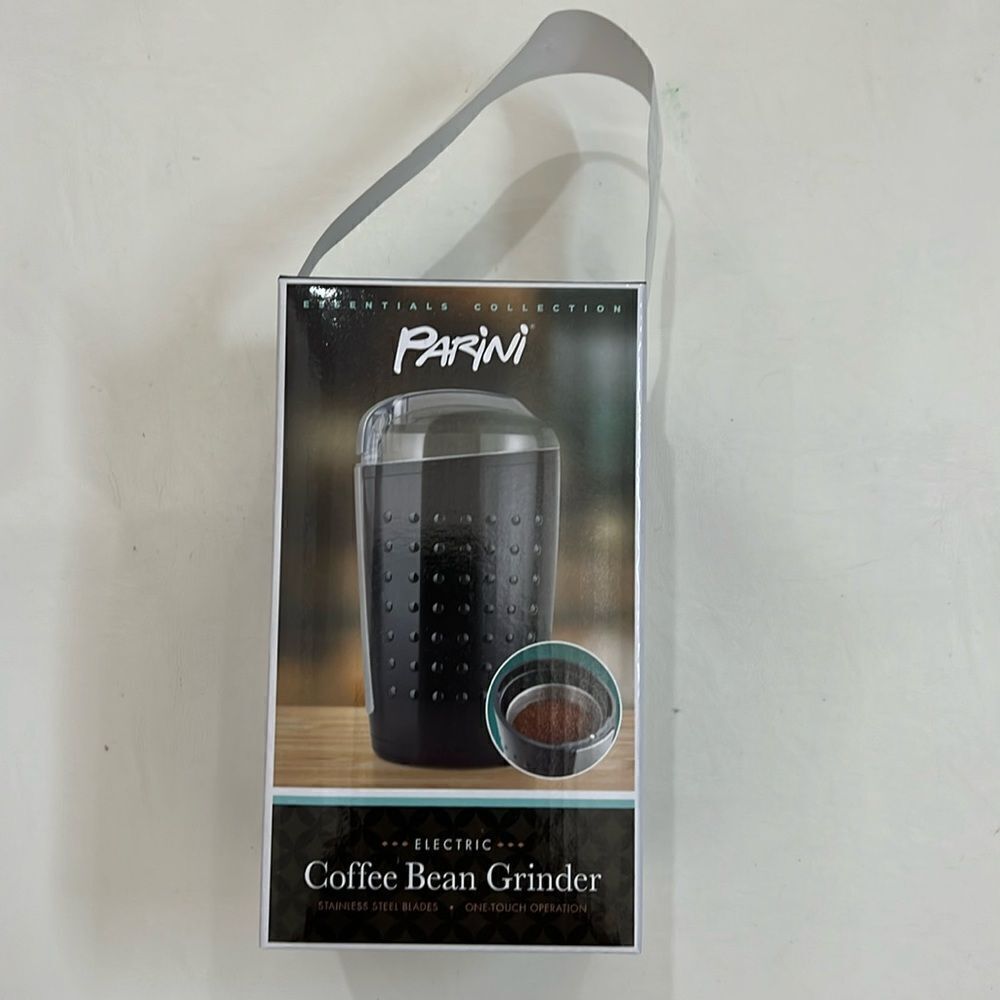 Parini Electric Coffee Bean Grinder One Touch Black Stainless Steel Blades New